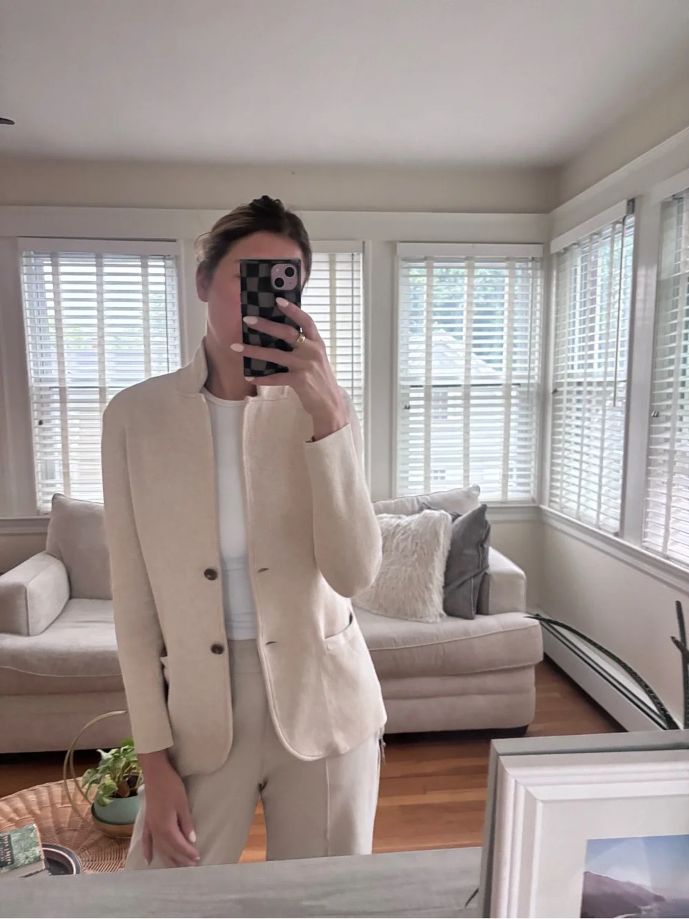 J.Crew 100% Cotton Knit Blazer Jacket Women’s Small Ivory/Cream Classic Preppy